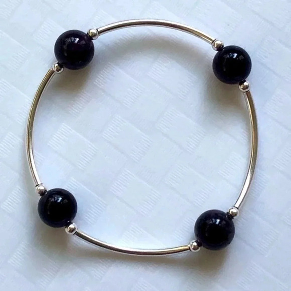 Handmade Blessing Bracelet Stretch 925 Sterling Silver Amethyst Purple New NWT - Picture 1 of 4